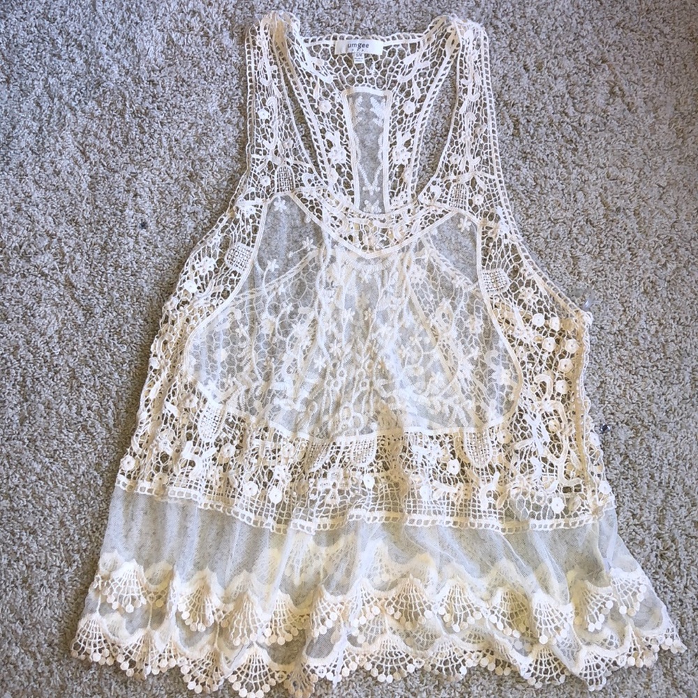 Lacy cream tank top